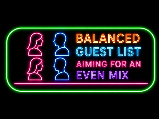 Balanced guest list artwork stating that the organiser aims for an even mix