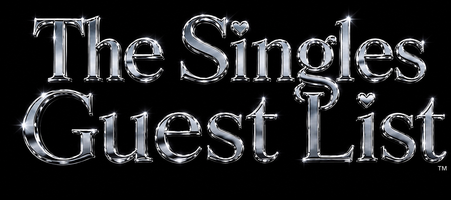 Decorative silver The Singles Guest List wordmark