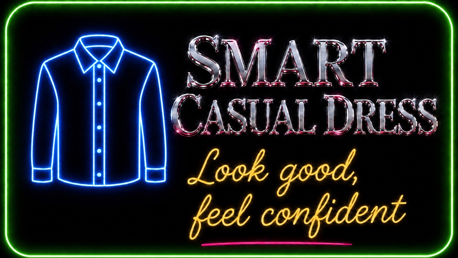 Smart casual dress artwork saying look good, feel confident