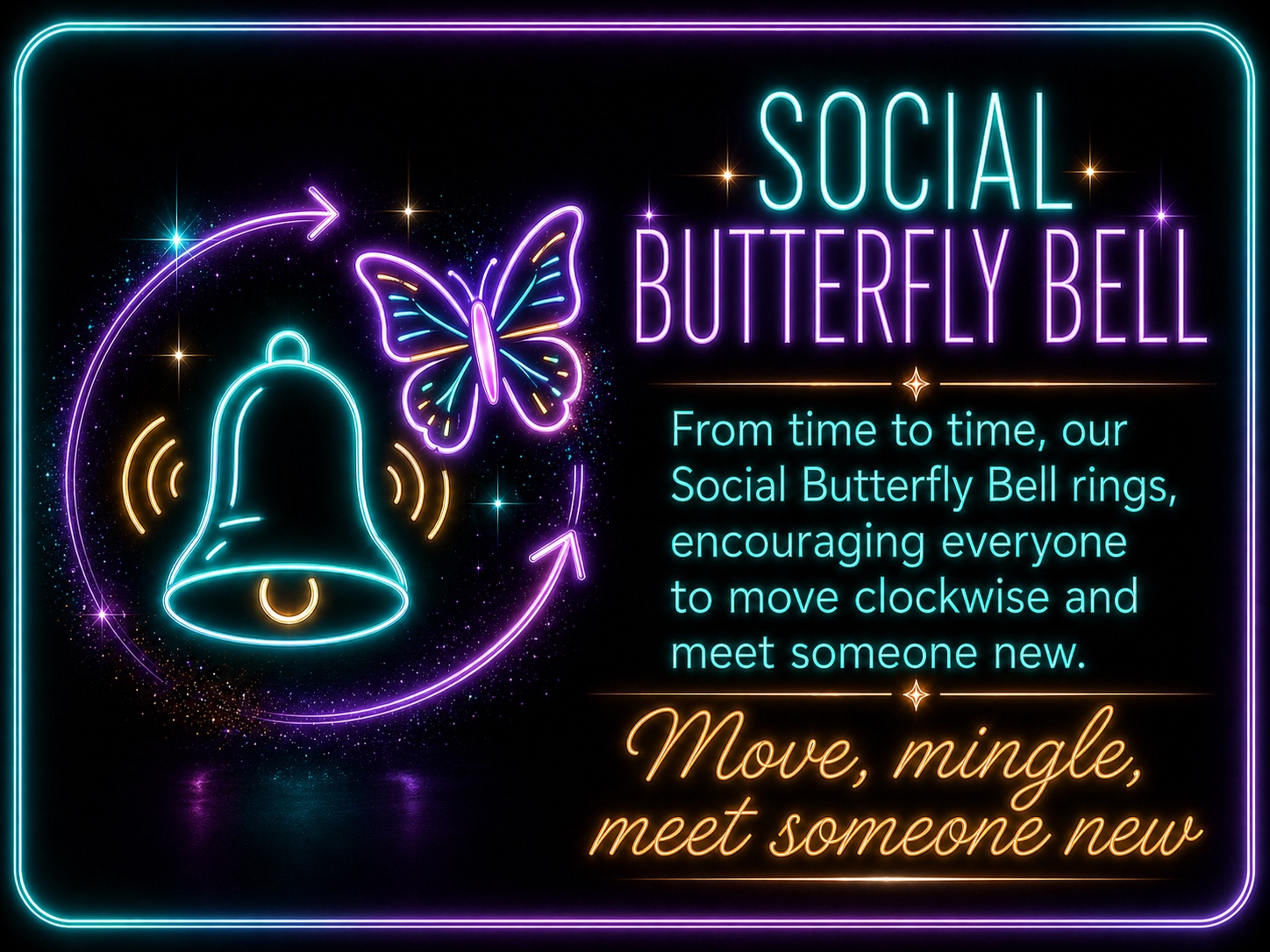 Social Butterfly Bell artwork explaining movement clockwise to meet someone new